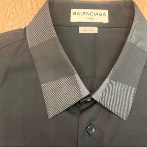 Balenciaga Mens Black slim fit dress shirt with plaid collar